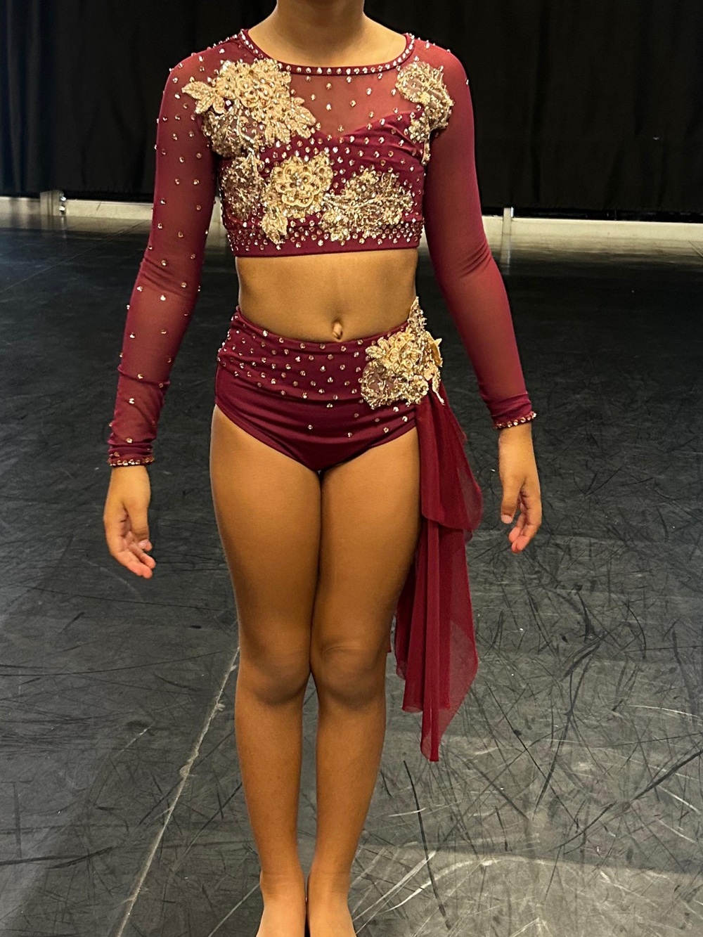 Girls Maroon and gold Dance Costume Set